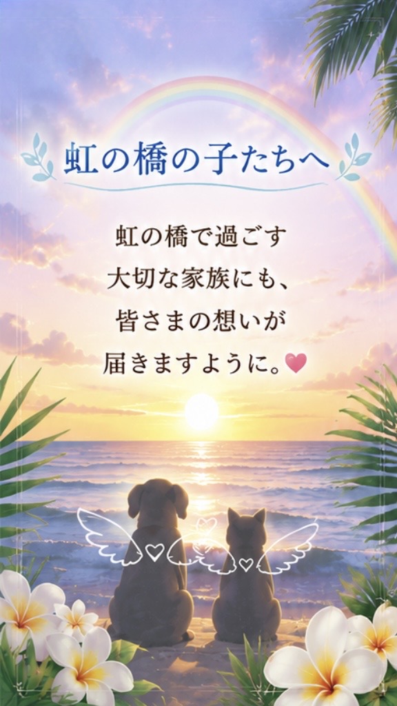 訪問ペット火葬・葬儀MAHALO。暑中お見舞い申し上げます。お知らせ虹の橋を渡ったおともだちへ